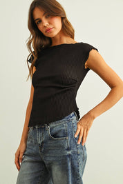 Cap Sleeve Crinkled Top in Black