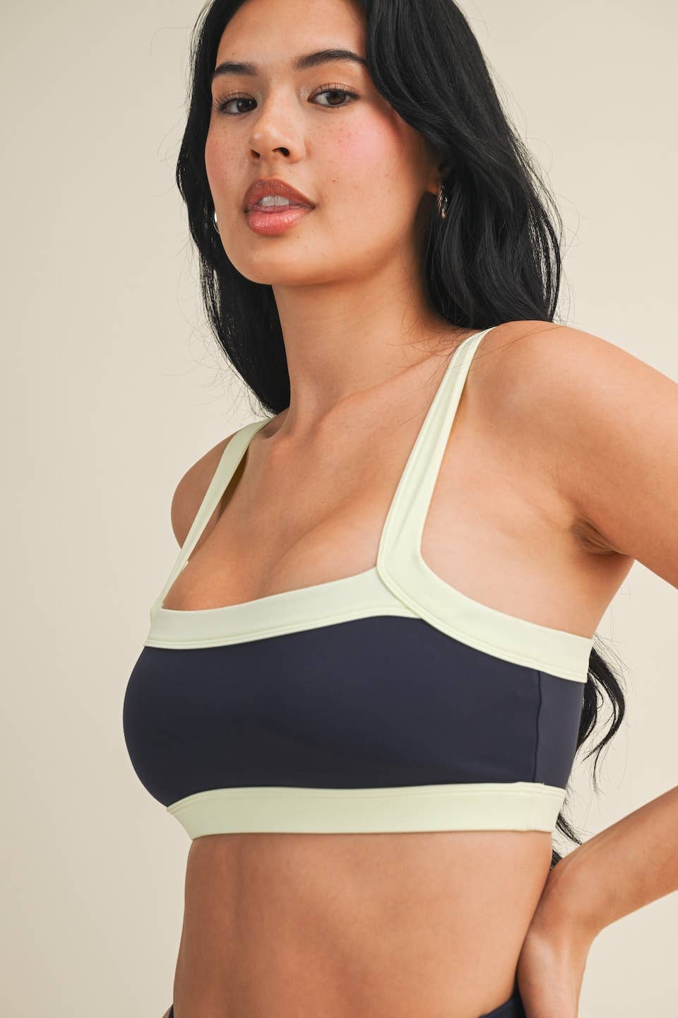Contrast Block Sports Bra: Navy