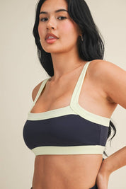 Contrast Block Sports Bra: Navy