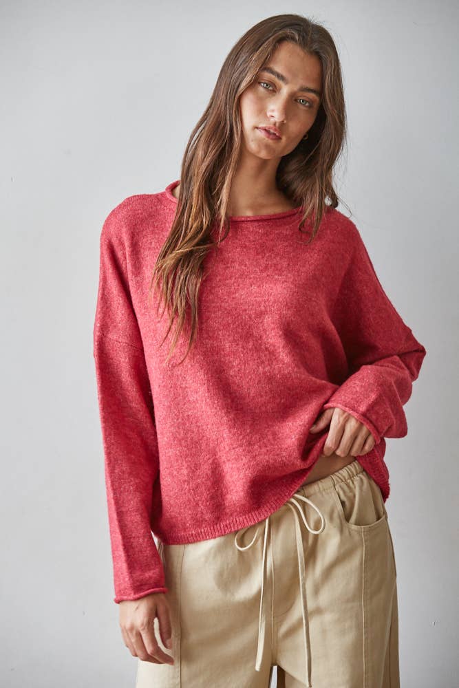 Abbie Roll Neck Knit Sweater Red