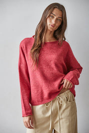 Abbie Roll Neck Knit Sweater Red