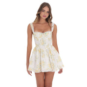Corset Floral Fit and Flare Dress in White