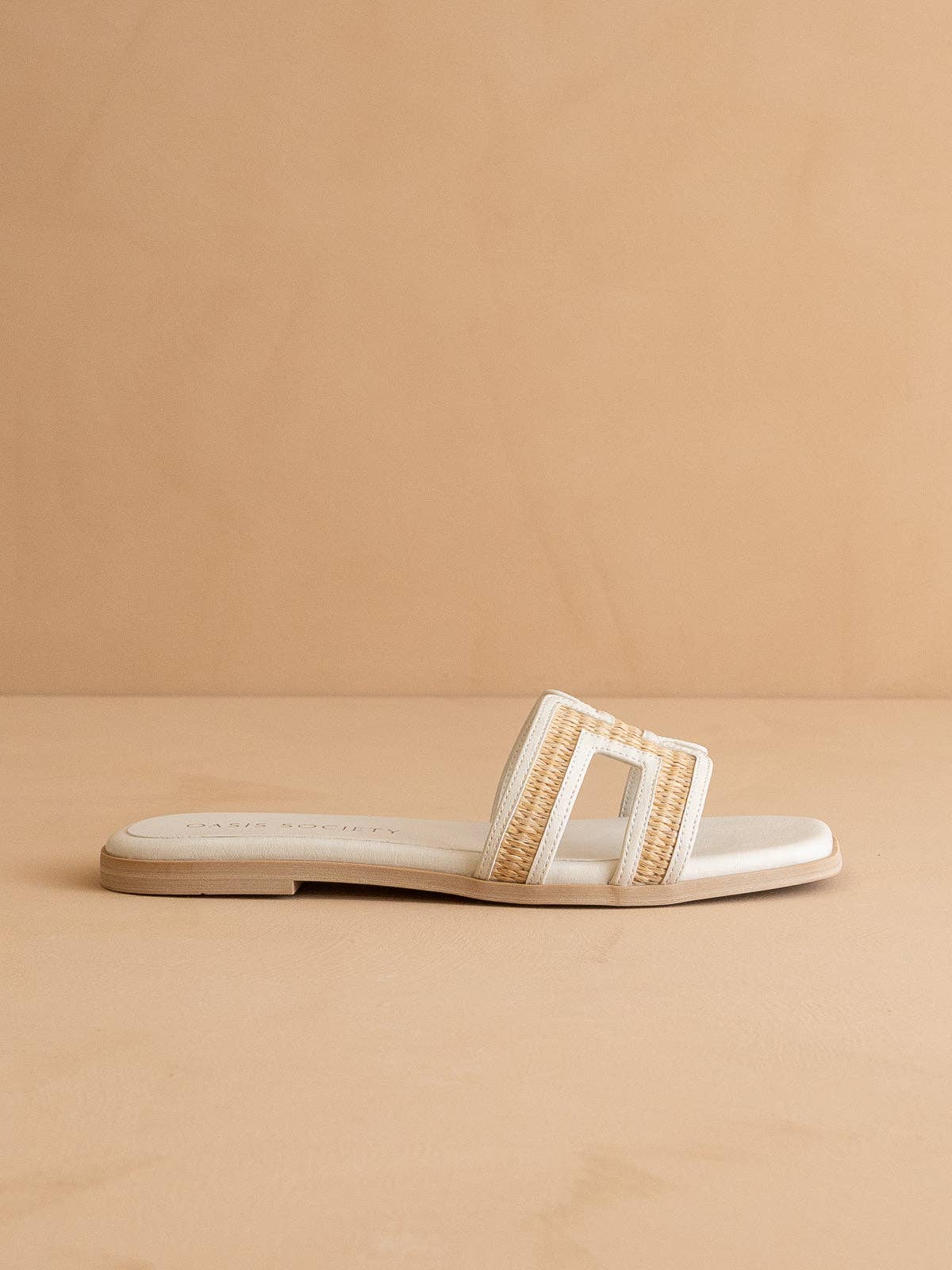 The Ena | White H Cutout Raffia Slide: WHITE