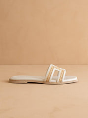 The Ena | White H Cutout Raffia Slide: WHITE