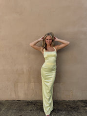 Satin Halter Maxi Dress in Yellow