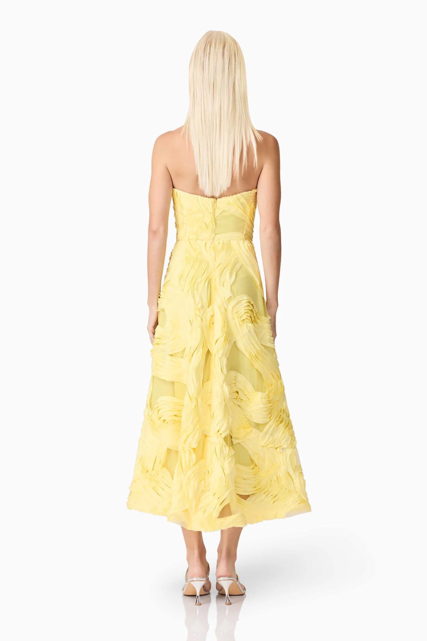 Asher Sweetheart Midi Dress in Yellow