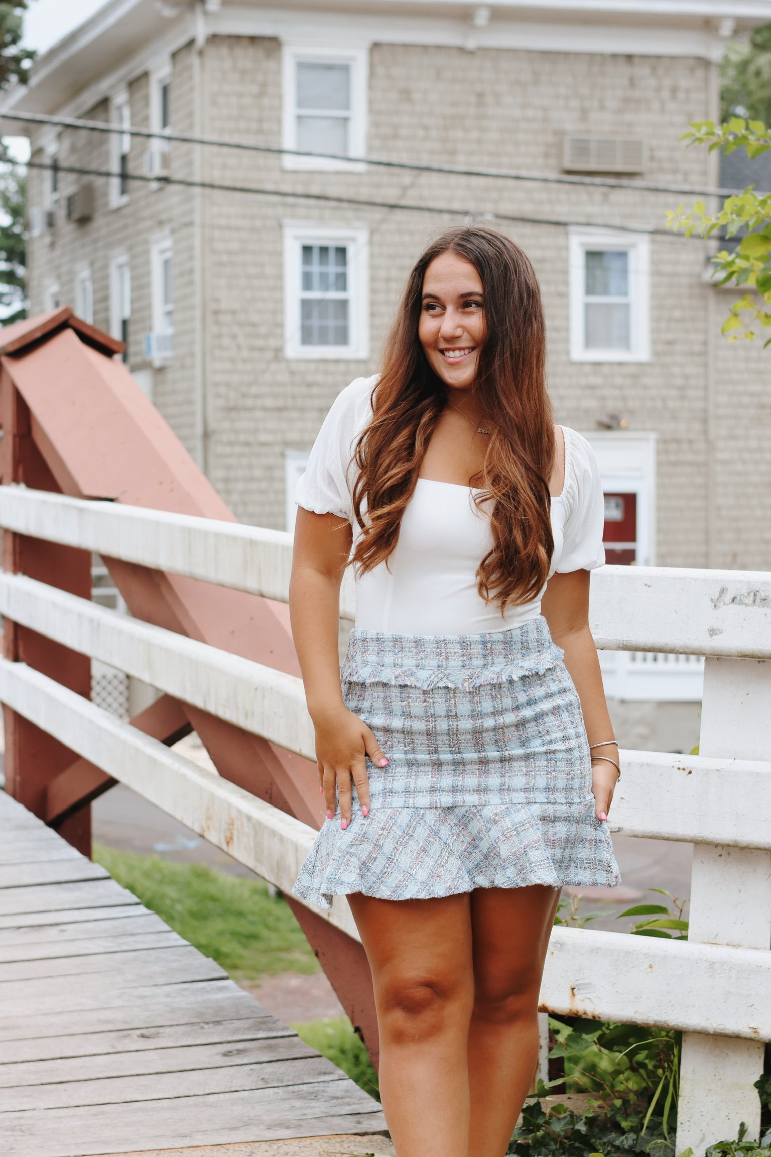 Tweed Mini Skirt Blue