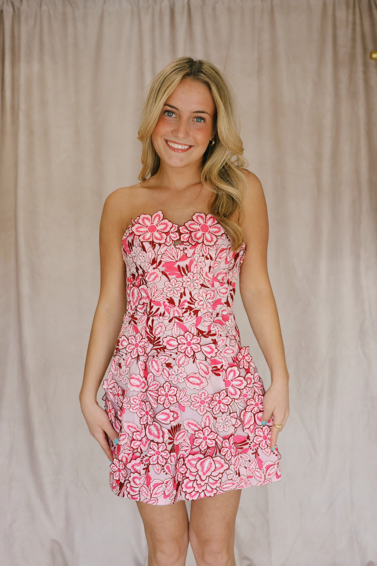 Roseate 3D Floral Mini Dress In Pink