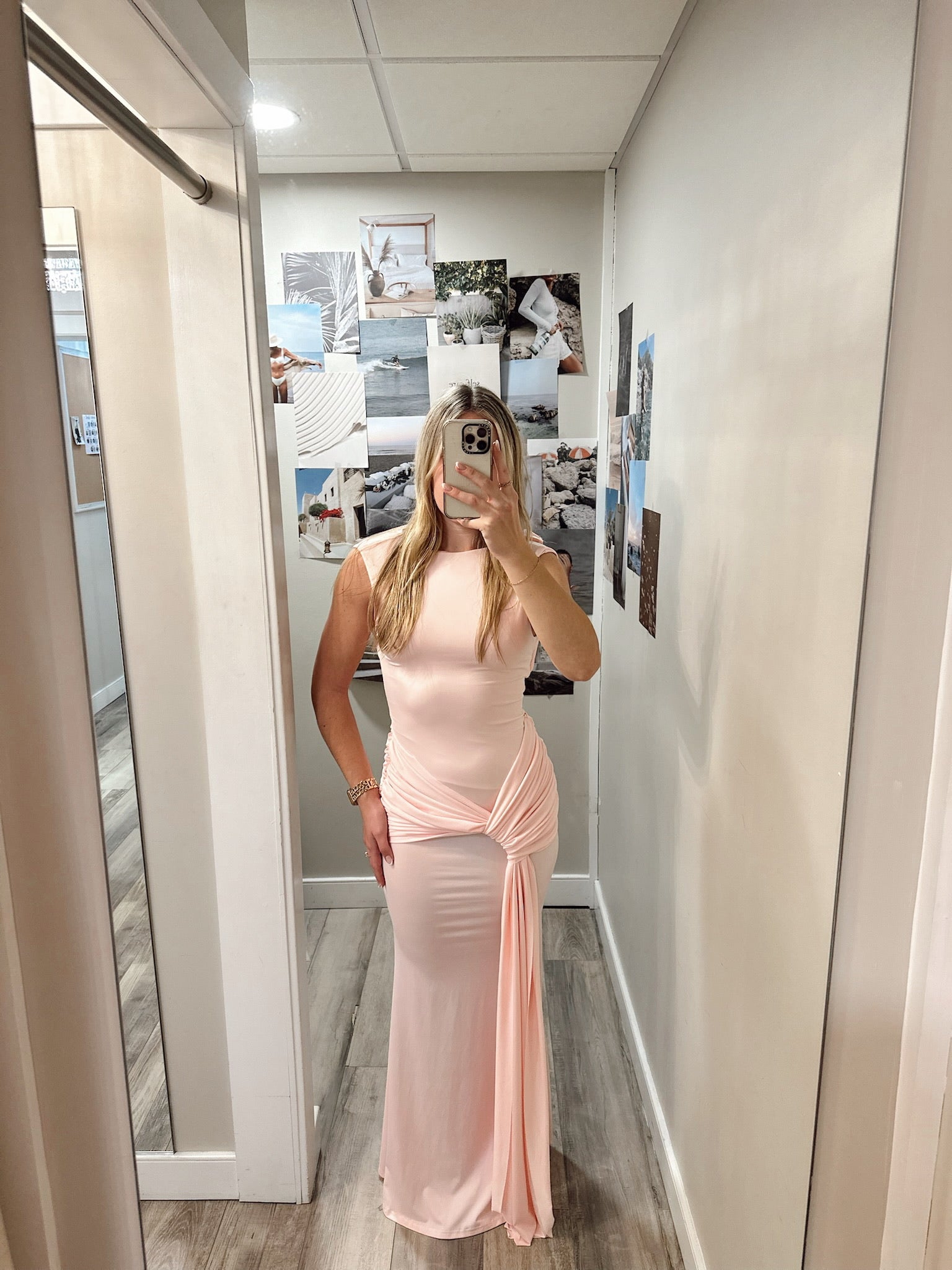 Olivia High Neck Maxi Dress in Baby Pink