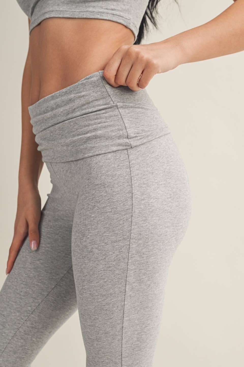 Soft Heathered Knit Foldover Flare Pants: Heather Grey