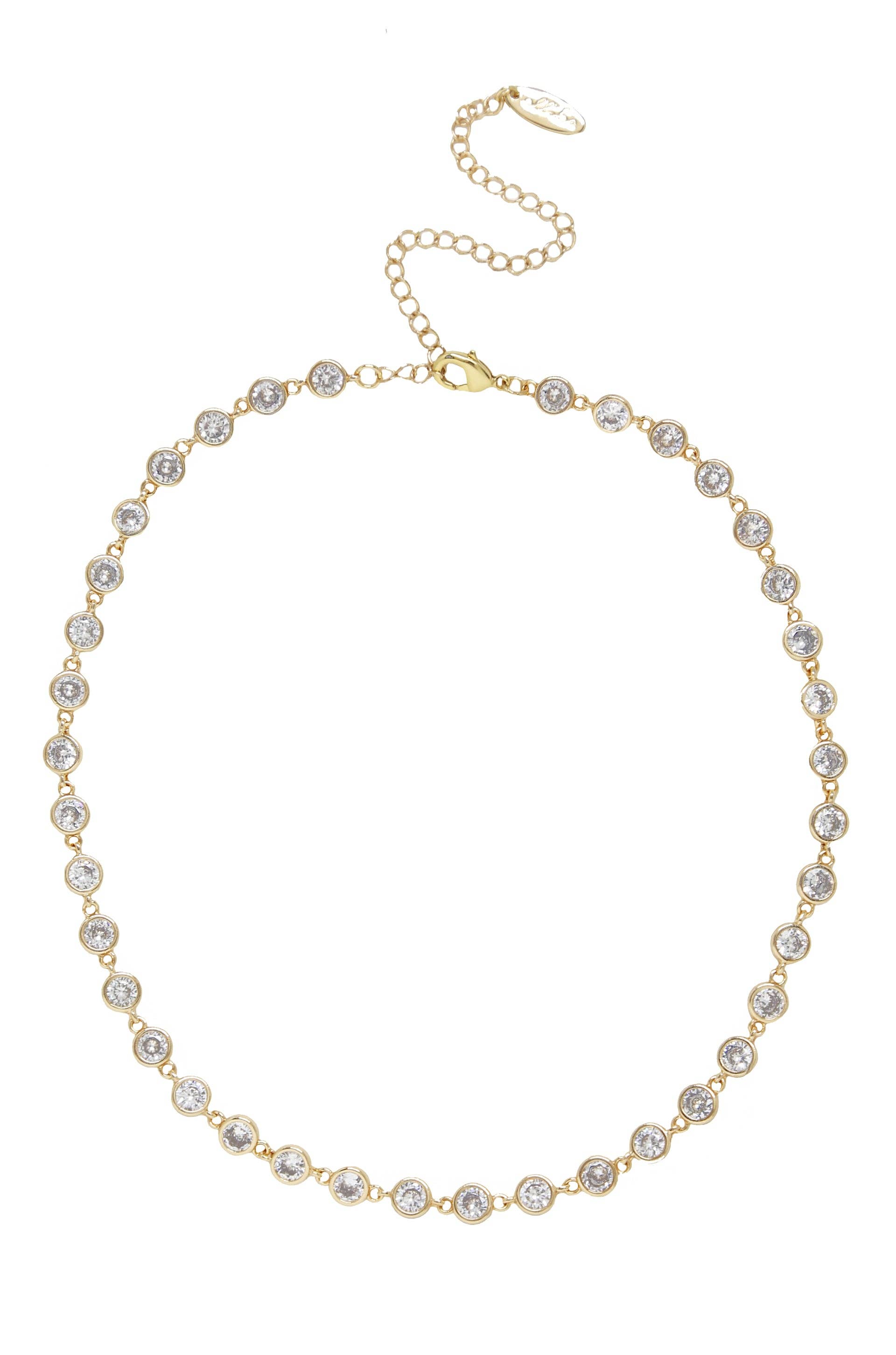 Crystal Disc and 18k Gold Plated Link Necklace: Clear Crystals / One Size