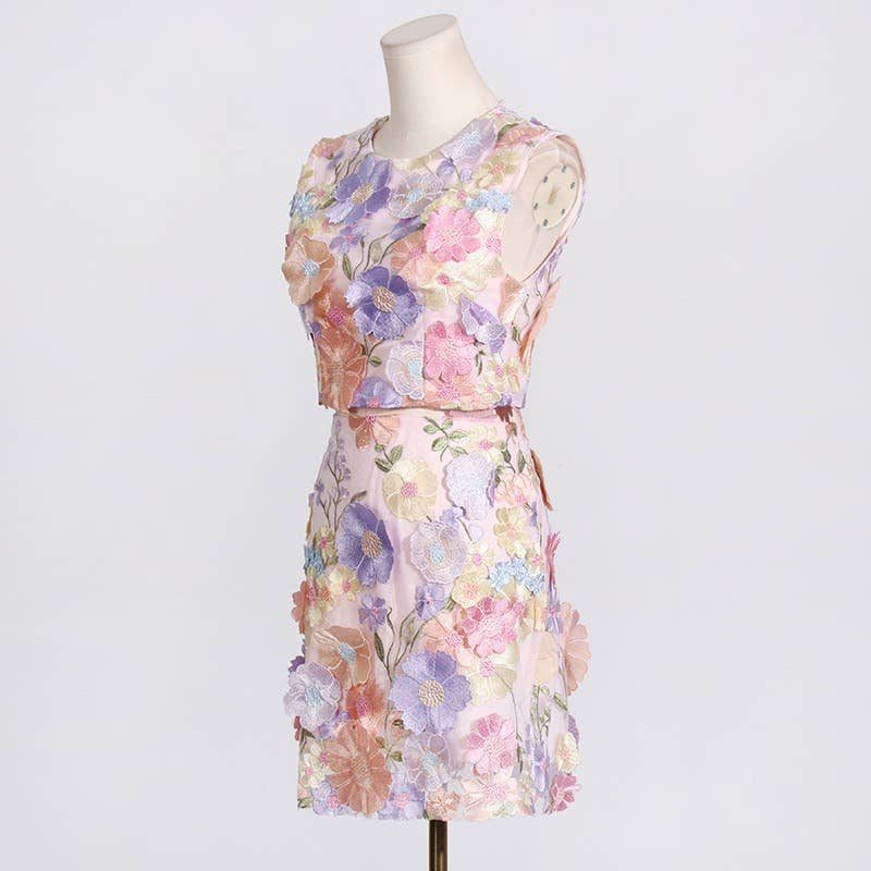 Floral Embroidery Two Piece Multi-Colored