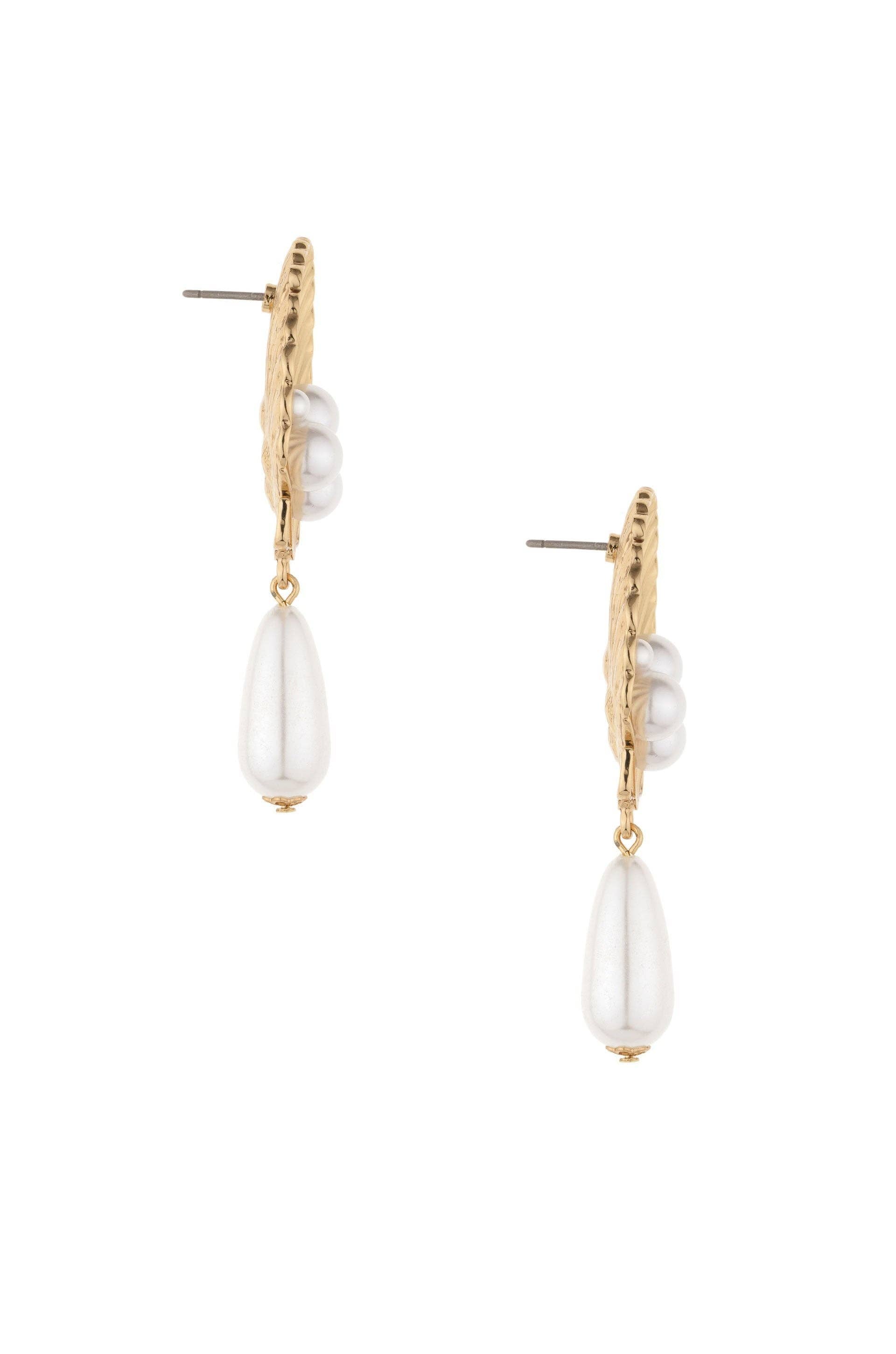 Golden Seashell Pearl Drop 18k Gold Plated Earrings