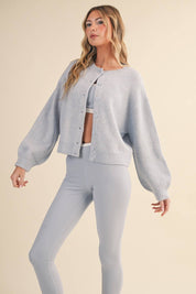 Knit Button Up Cardigan Sweater Blue