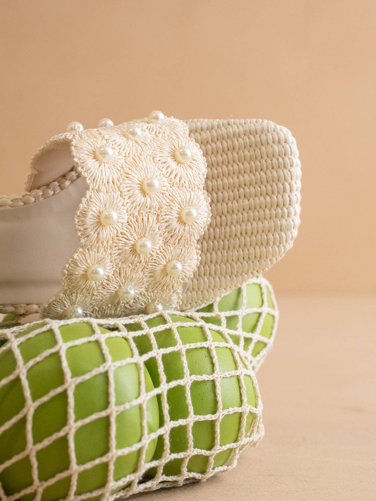 The Holland | Ivory Pearl Raffia Block Heel Mule: IVORY