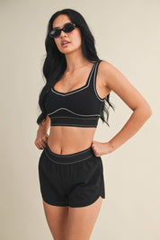 Contrast Thread Sports Bra: Black