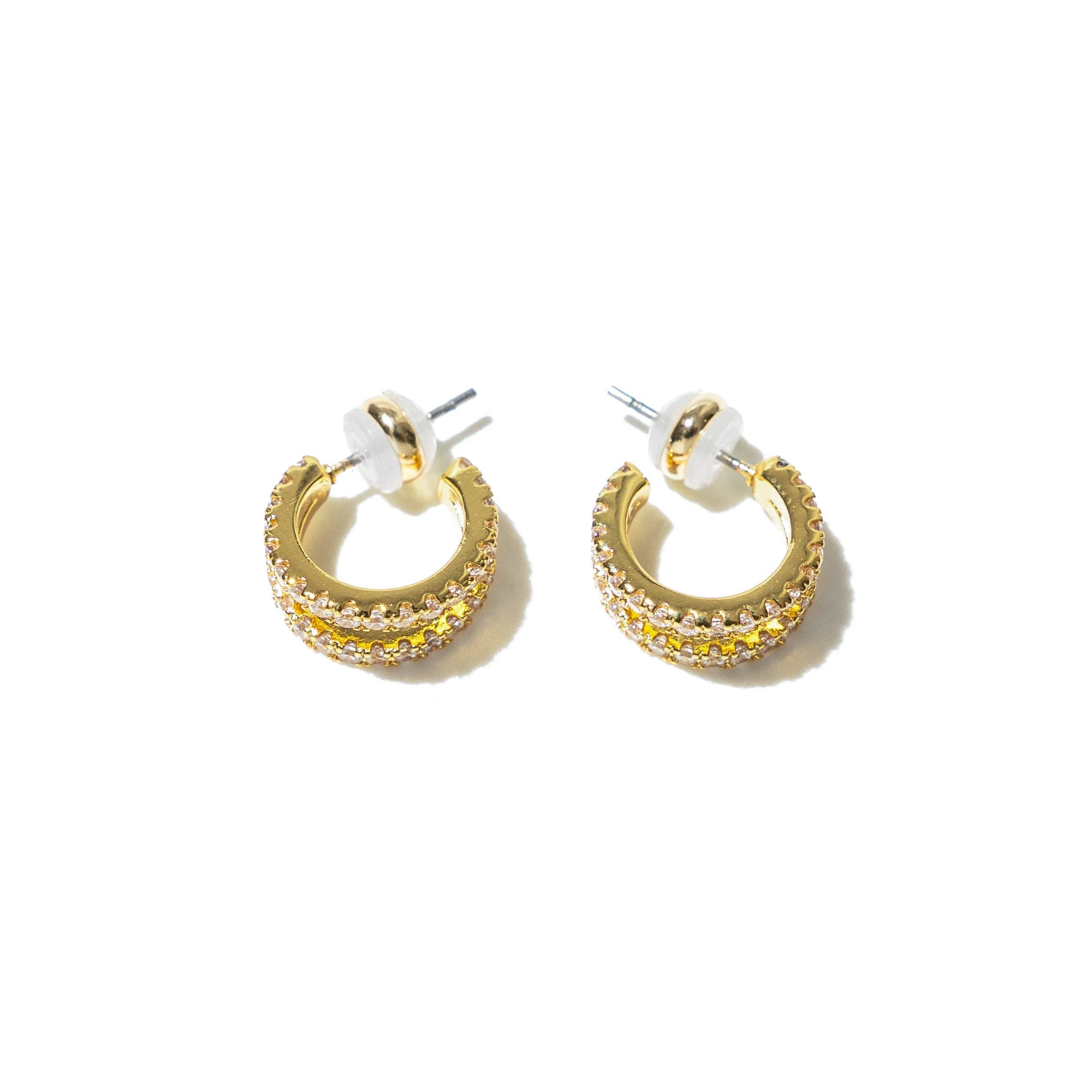 18k Gold Pave Shine Double Hoops