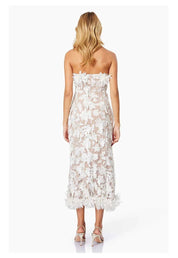 Elegant Summer Mesh 3D Embroidery Tube Top Dress in White