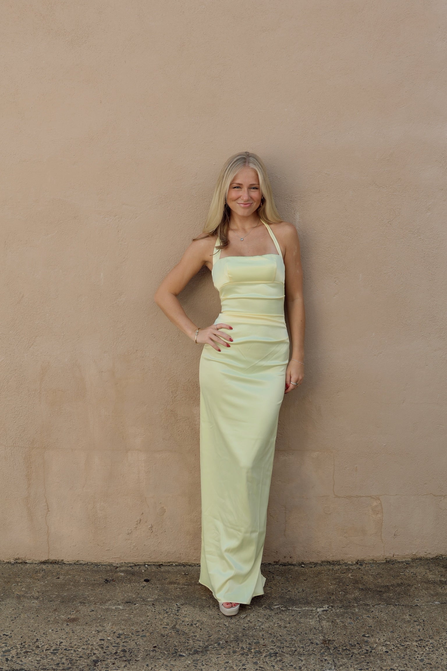 Satin Halter Maxi Dress in Yellow