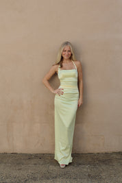 Satin Halter Maxi Dress in Yellow