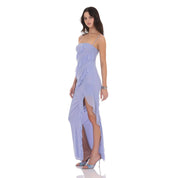 Ruffle Mesh Square Neck Maxi Dress in Periwinkle