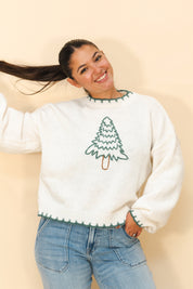 Christmas Tree Stitched Oversized Sweater