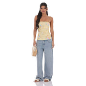 Floral Strapless Double Slit Top in Yellow