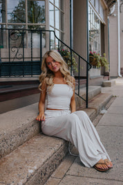ANJI RELAXED WIDE LEG SWEATPANTS - BISCUIT