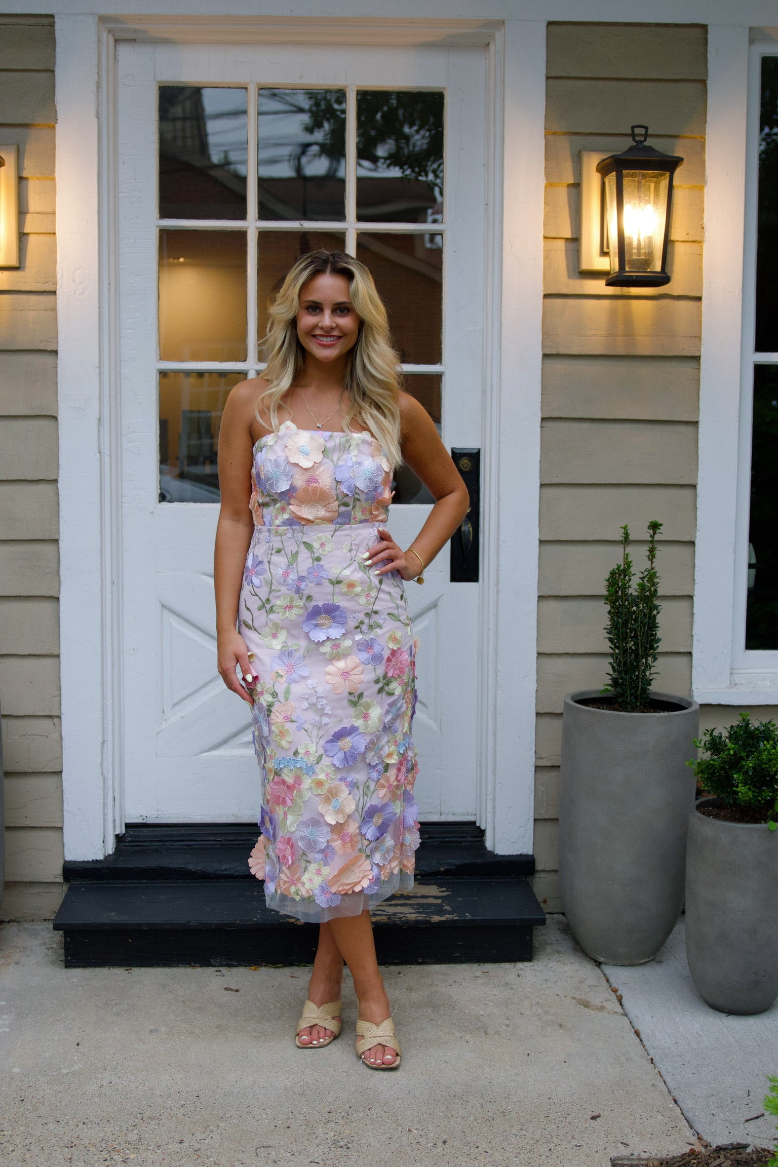 Floral Embroidered Slim Tube Dress in Purple