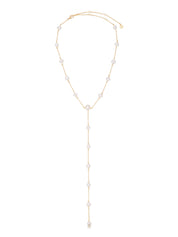 Dripping Pearl Lariat Necklace: Pearl with 18k Gold Plating / One Size