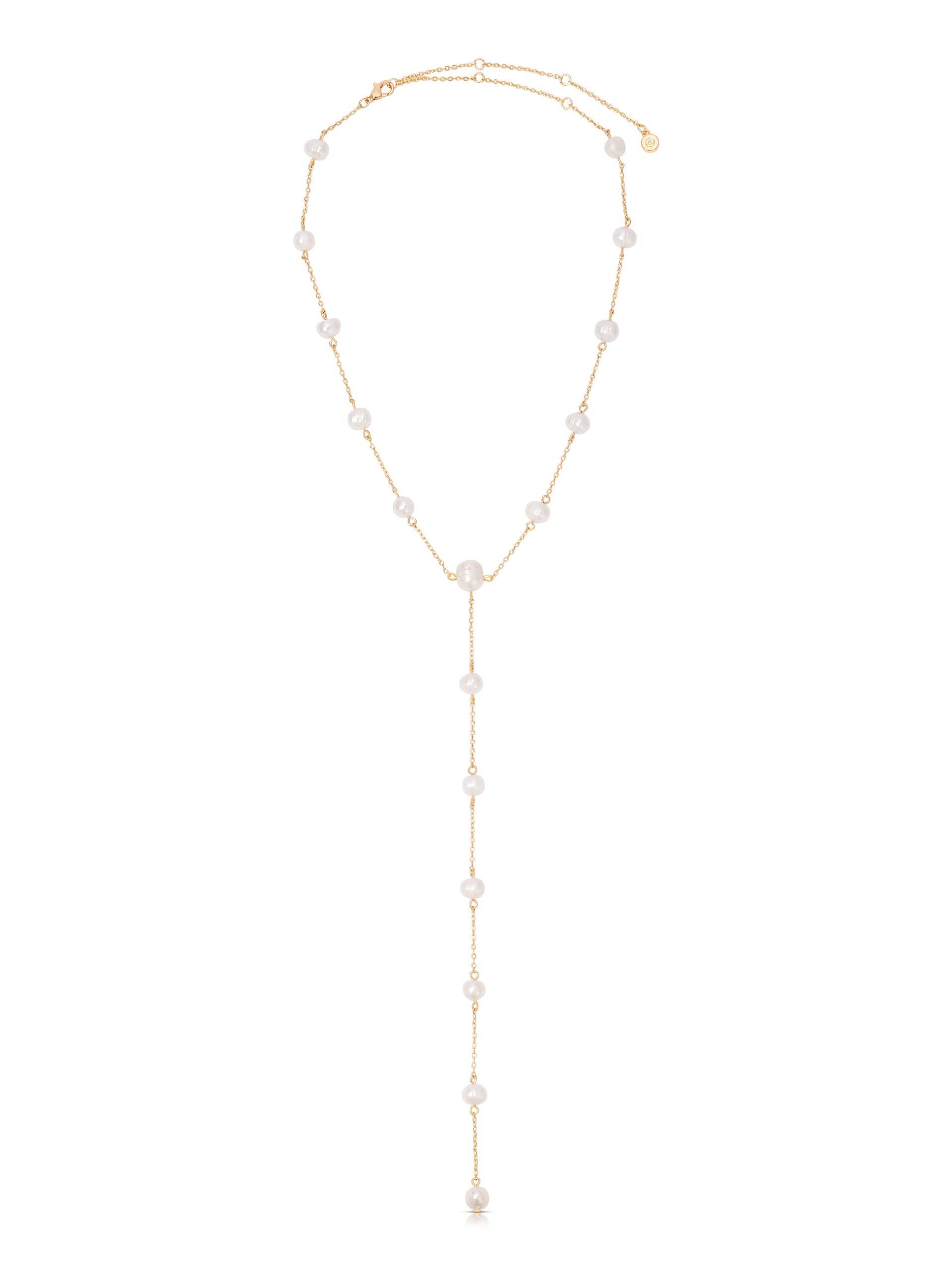 Dripping Pearl Lariat Necklace: Pearl with 18k Gold Plating / One Size