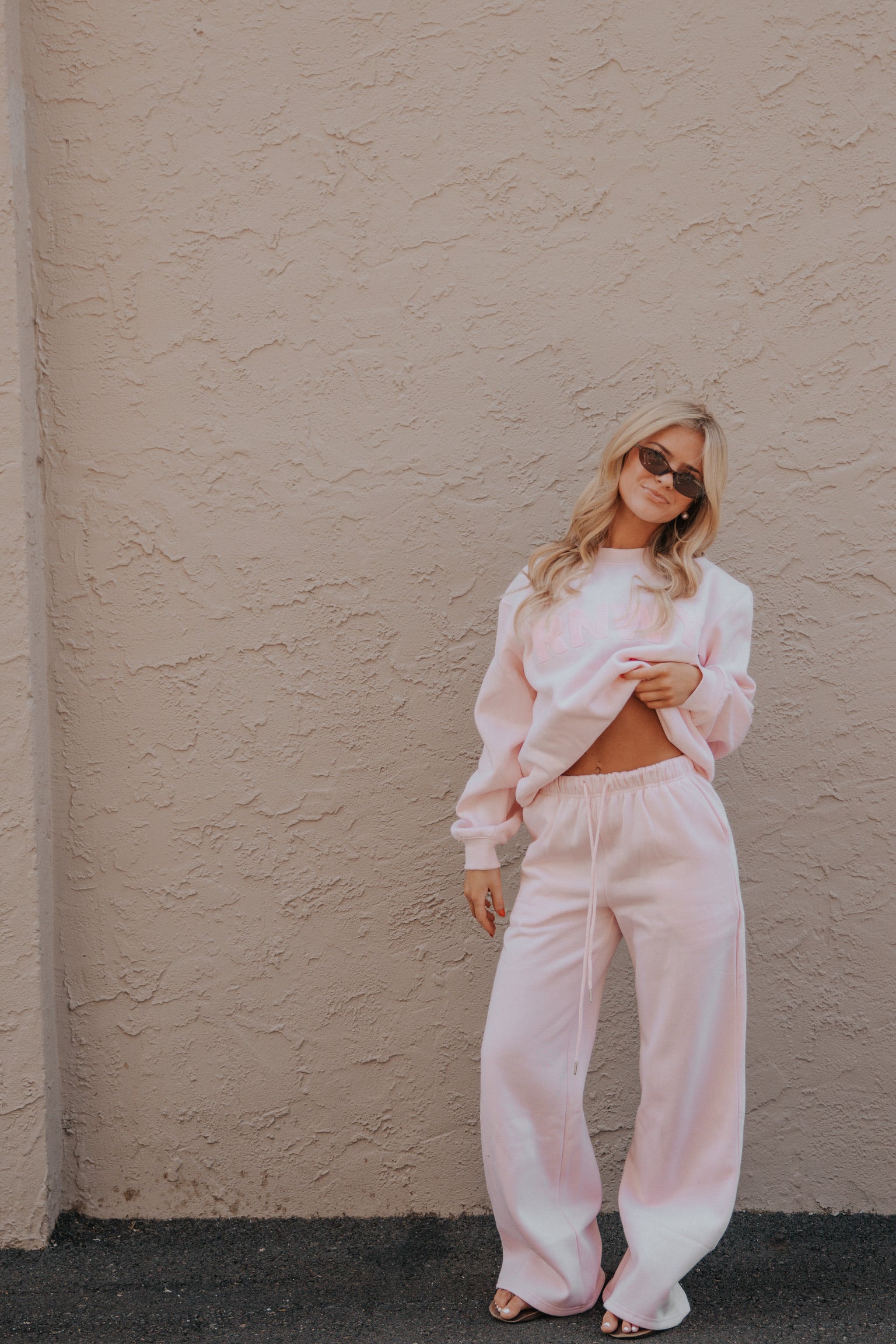 SHOBI LOW RISE TRACK PANTS - BALLET PINK