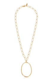 Large Oval Pendant Chain Link Necklace: 18k Gold Plated / One Size