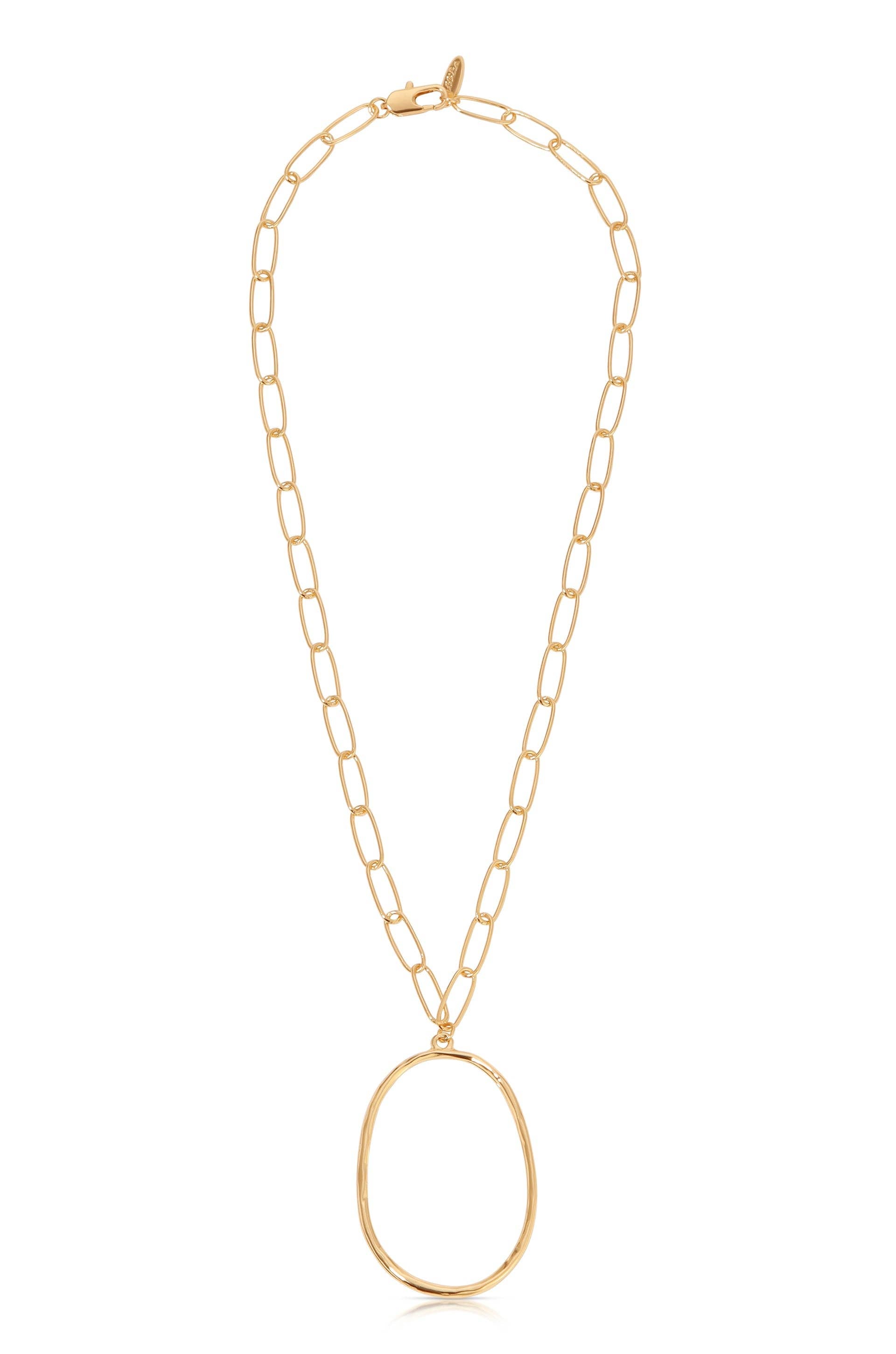 Large Oval Pendant Chain Link Necklace: 18k Gold Plated / One Size