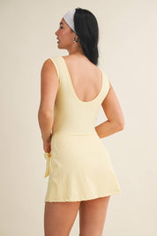 Sleeveless Wrap Tie Front Dress: Lemon