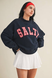 Salty Oversized Mock Neck Sweatshirt: Navy