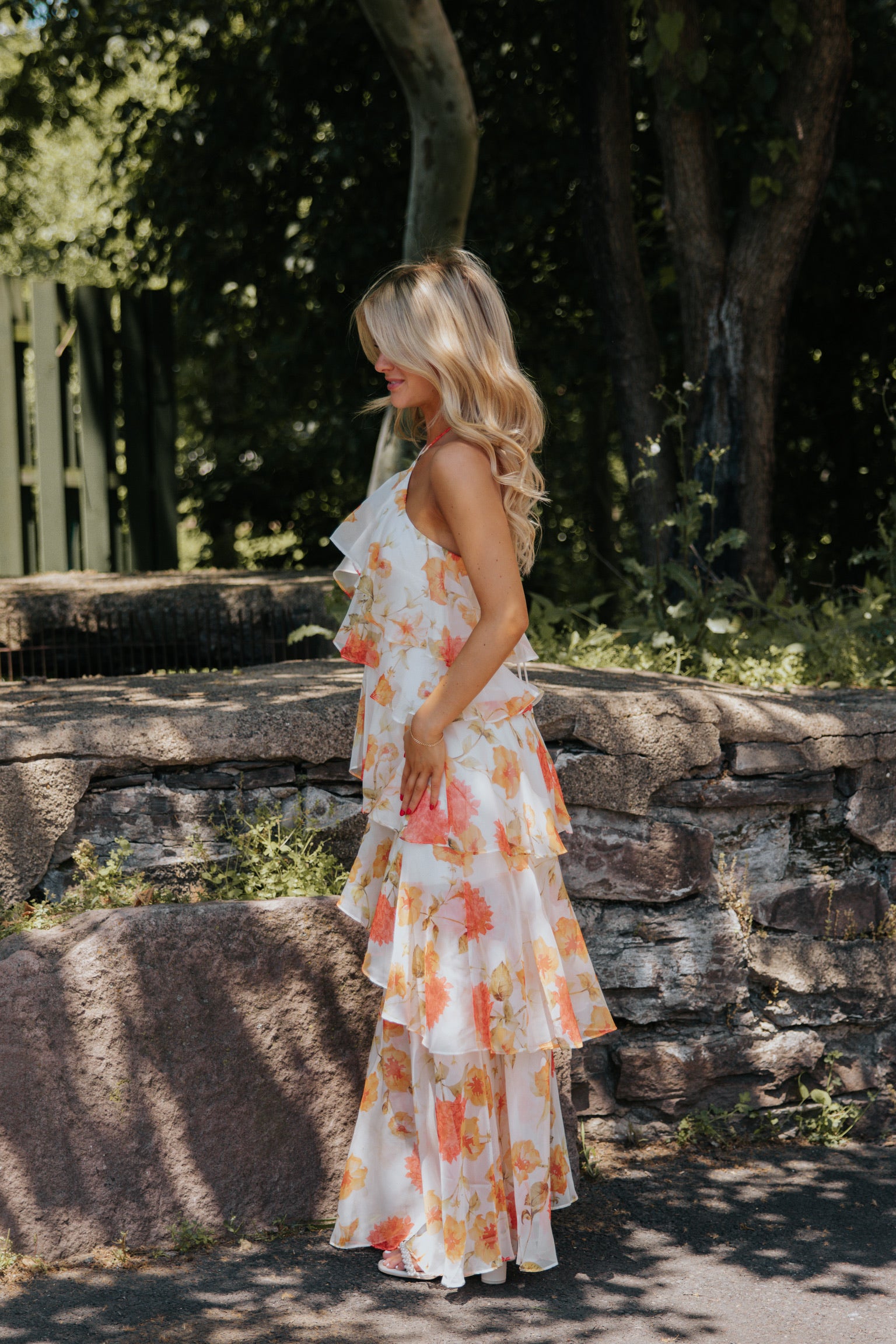 Mabel Tiered Maxi Orange/White