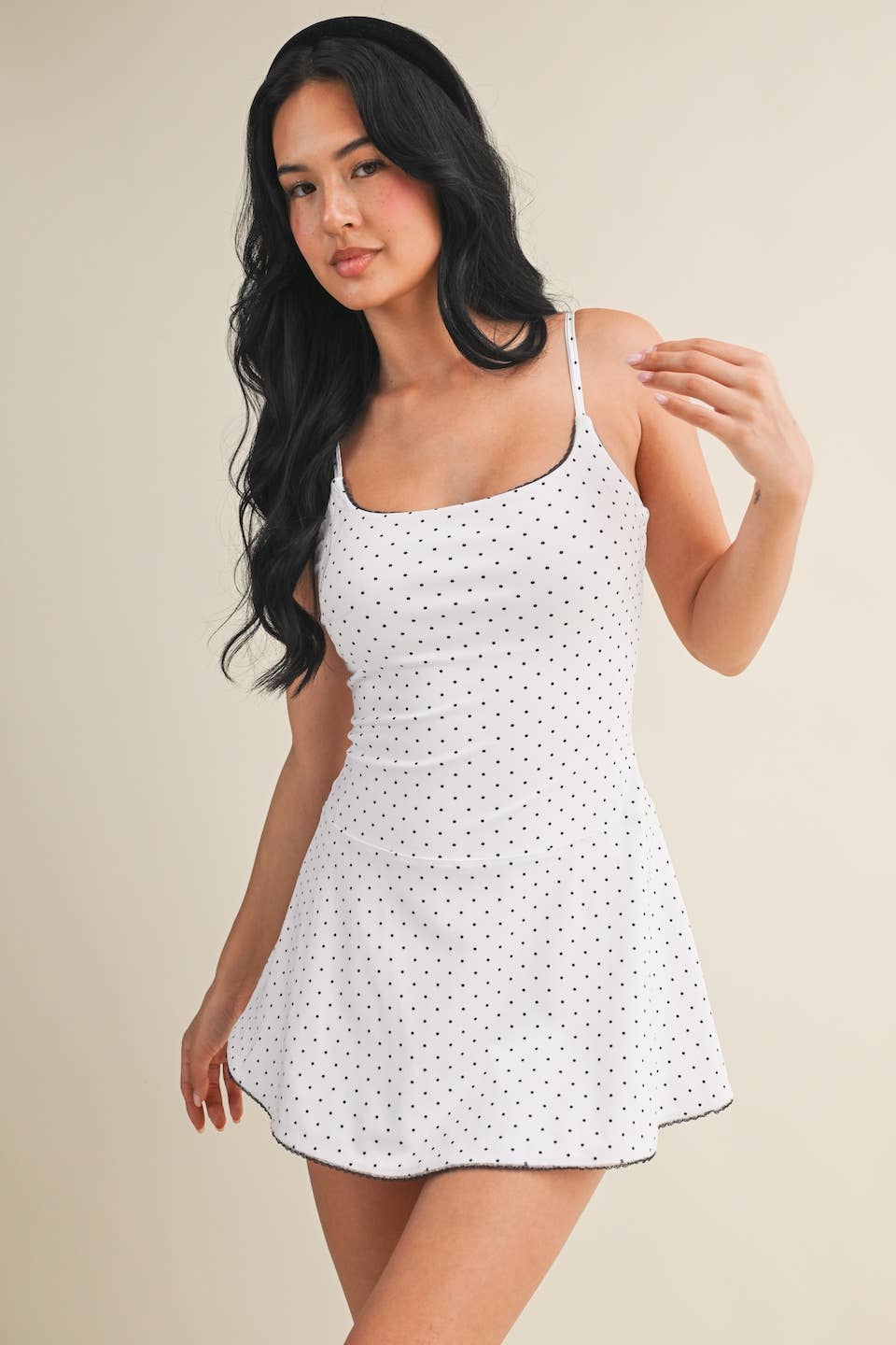 Polka Dot Print Lace Trim Ruffle Mini Dress: White Polka Dot