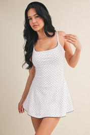 Polka Dot Print Lace Trim Ruffle Mini Dress: White Polka Dot