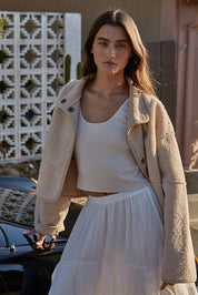 Latte Fleece Bomber Jacket