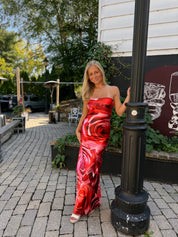 Rose Strapless Maxi Dress in Red