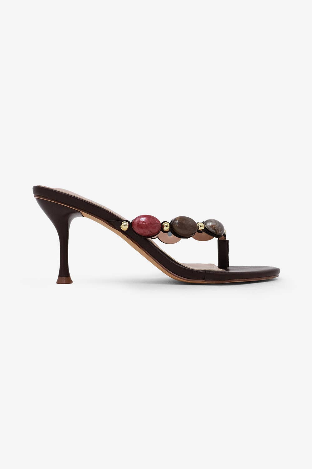 NINA - Beaded Thong Heel in Chocolate