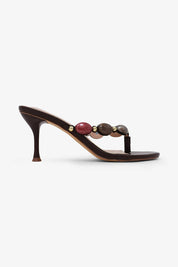 NINA - Beaded Thong Heel in Chocolate