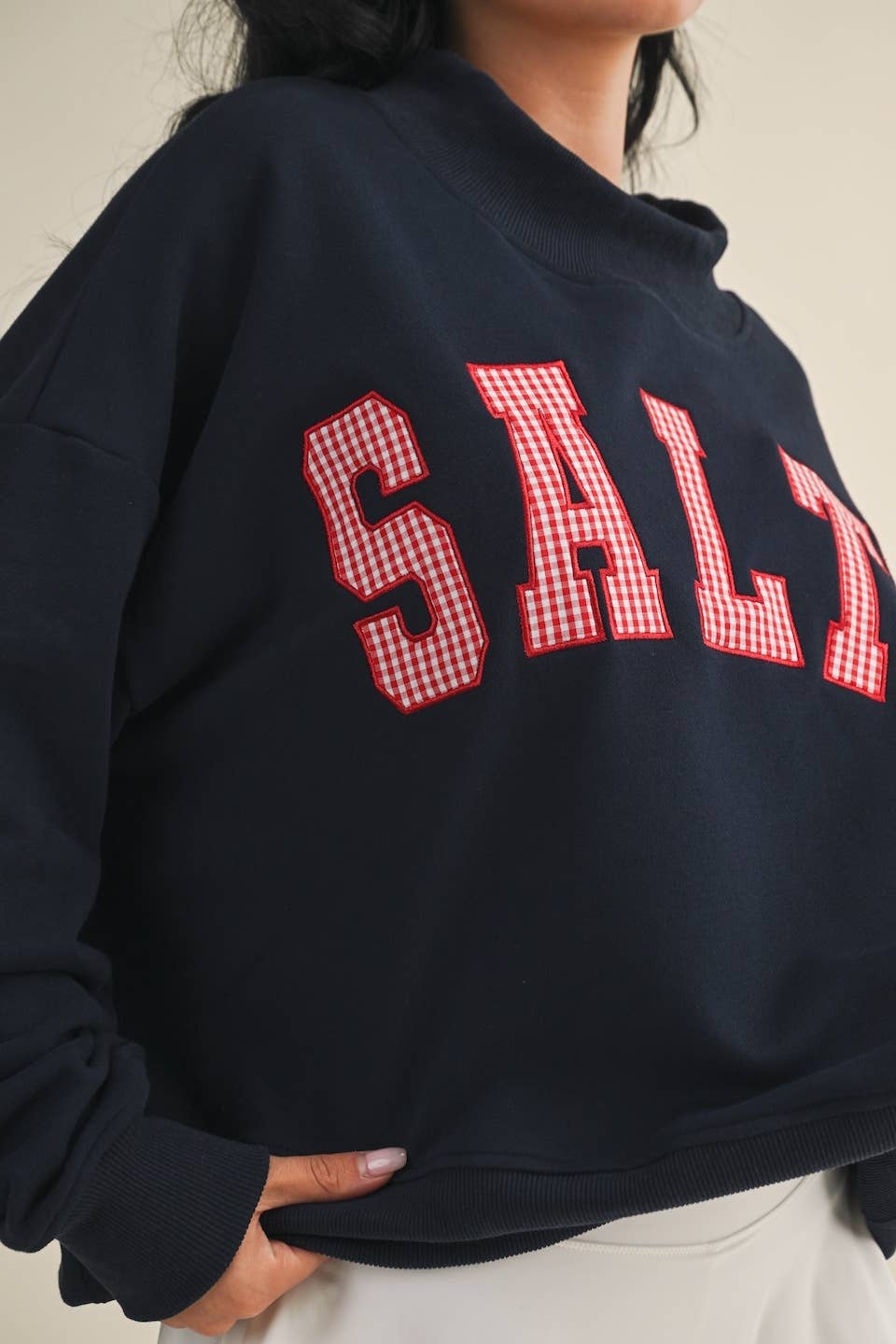 Salty Oversized Mock Neck Sweatshirt: Navy