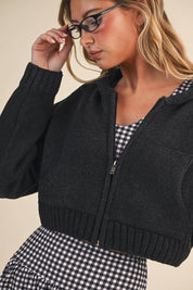 Knit Zip Up Hoodie Sweater Pink