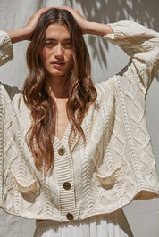 Keep it Casual Cable Knit Cardigan in Natural