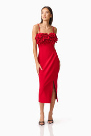 Lila Fitted Midi Dress in Red