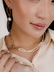 Open Circle Freshwater Pearl Earrings: White Pearl with 18k Gold Plating