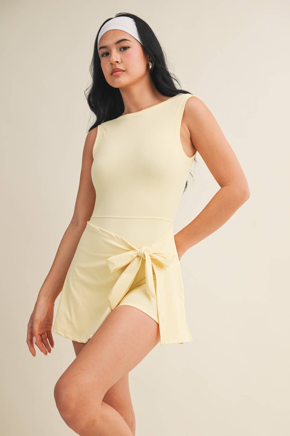 Sleeveless Wrap Tie Front Dress: Lemon