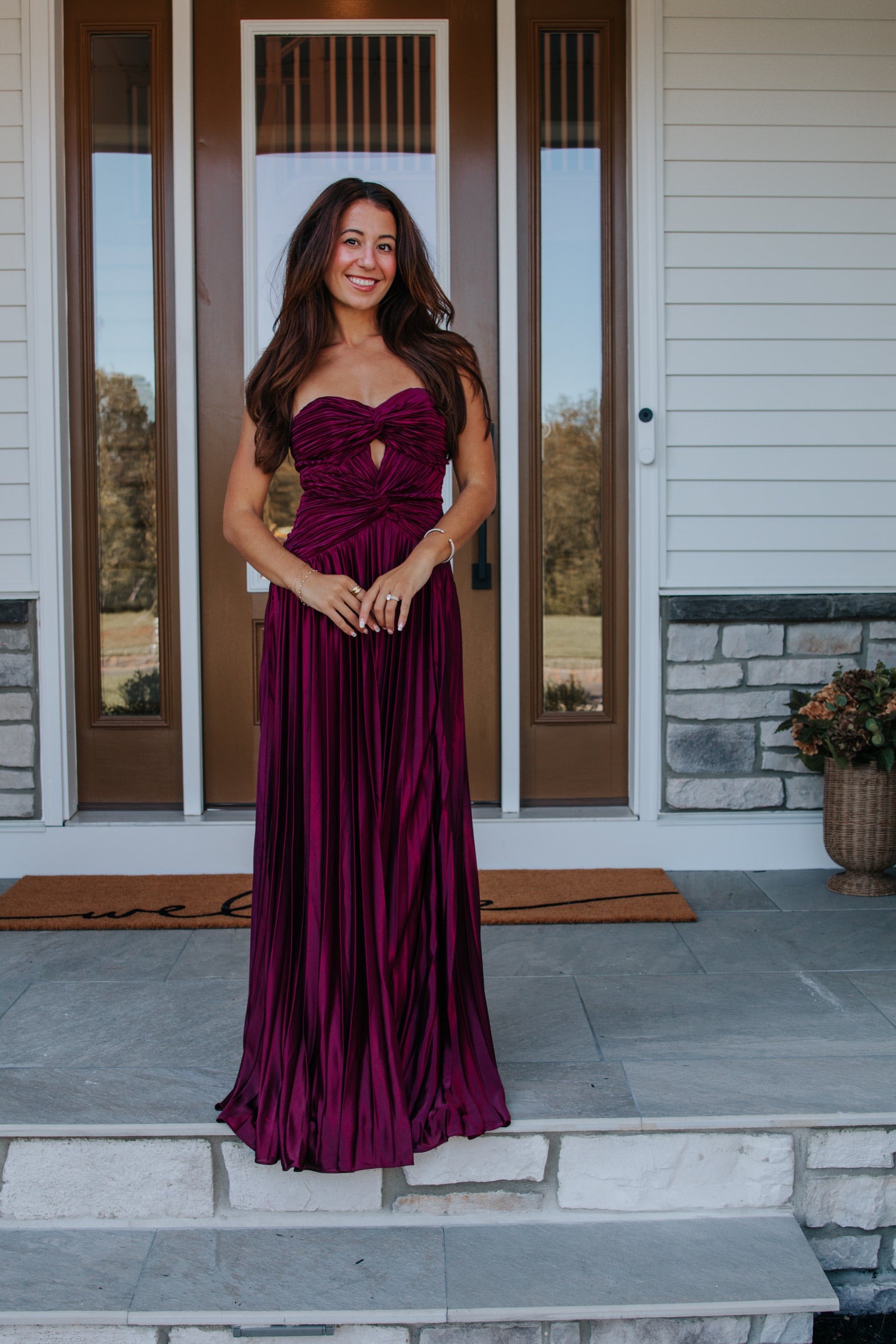 Florence Twist Front Bodice Plisse Maxi Dress in Burgundy | Lulus